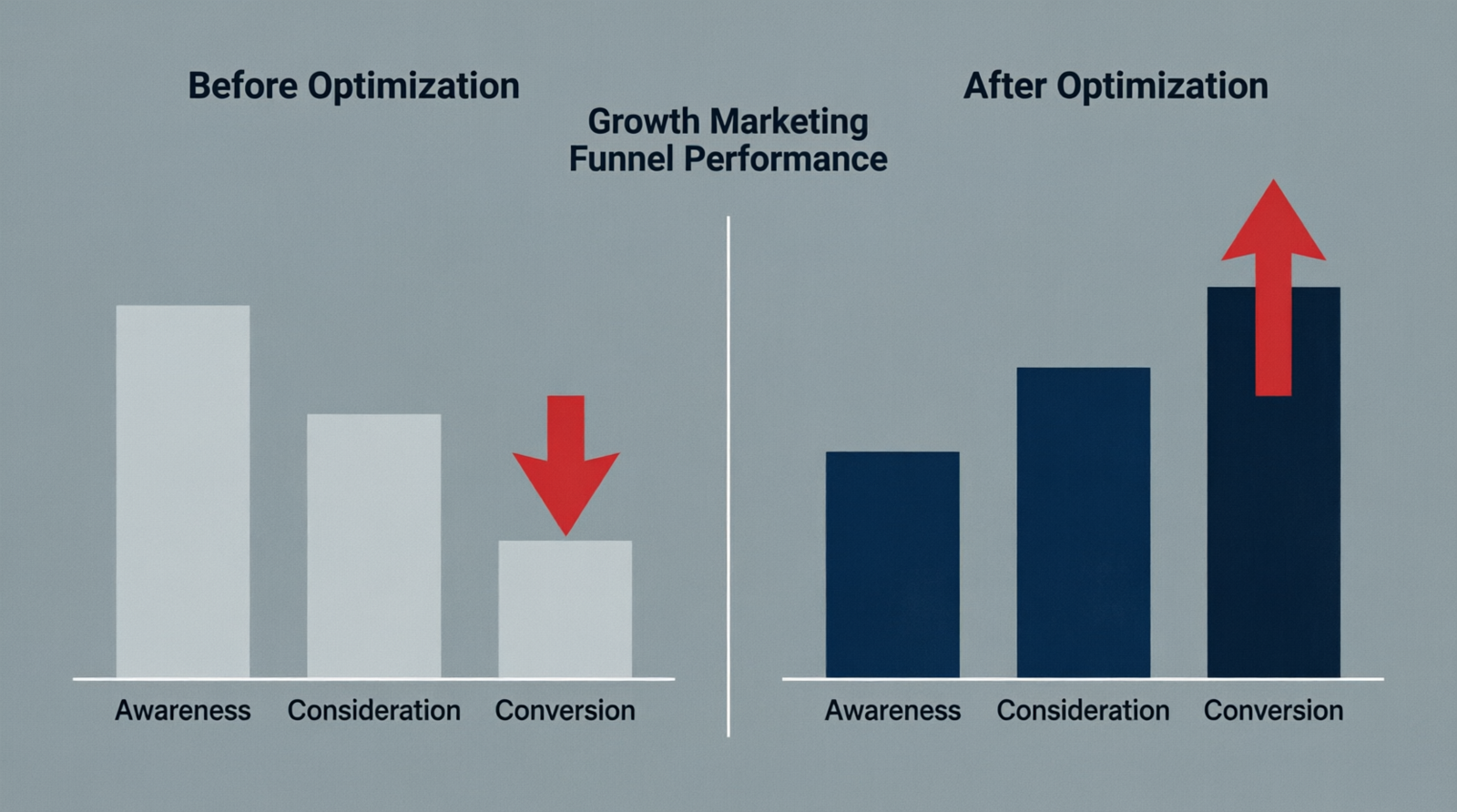 growth marketing funnel examples showing before and after funnel optimization results
