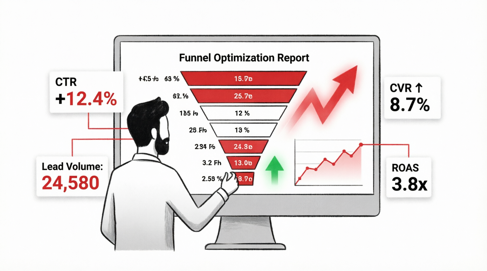 marketing funnel optimization strategy showing data analysis and growth improvement process