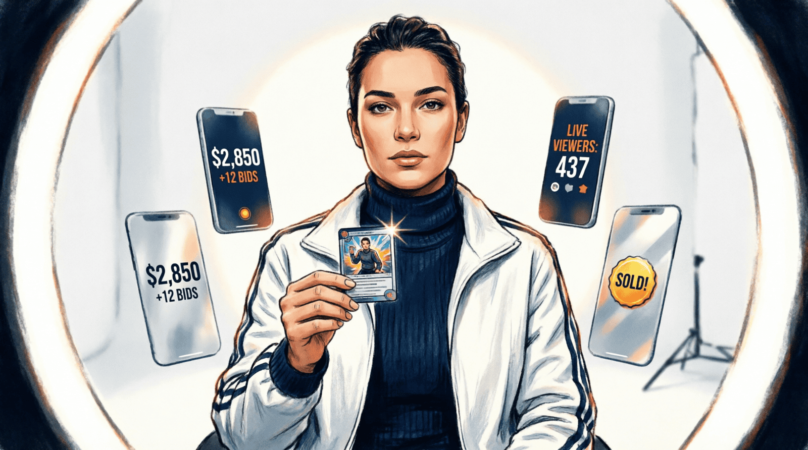 Whatnot live shopping creator running a trading card auction — the repeat-buyer engine behind the $20B valuation