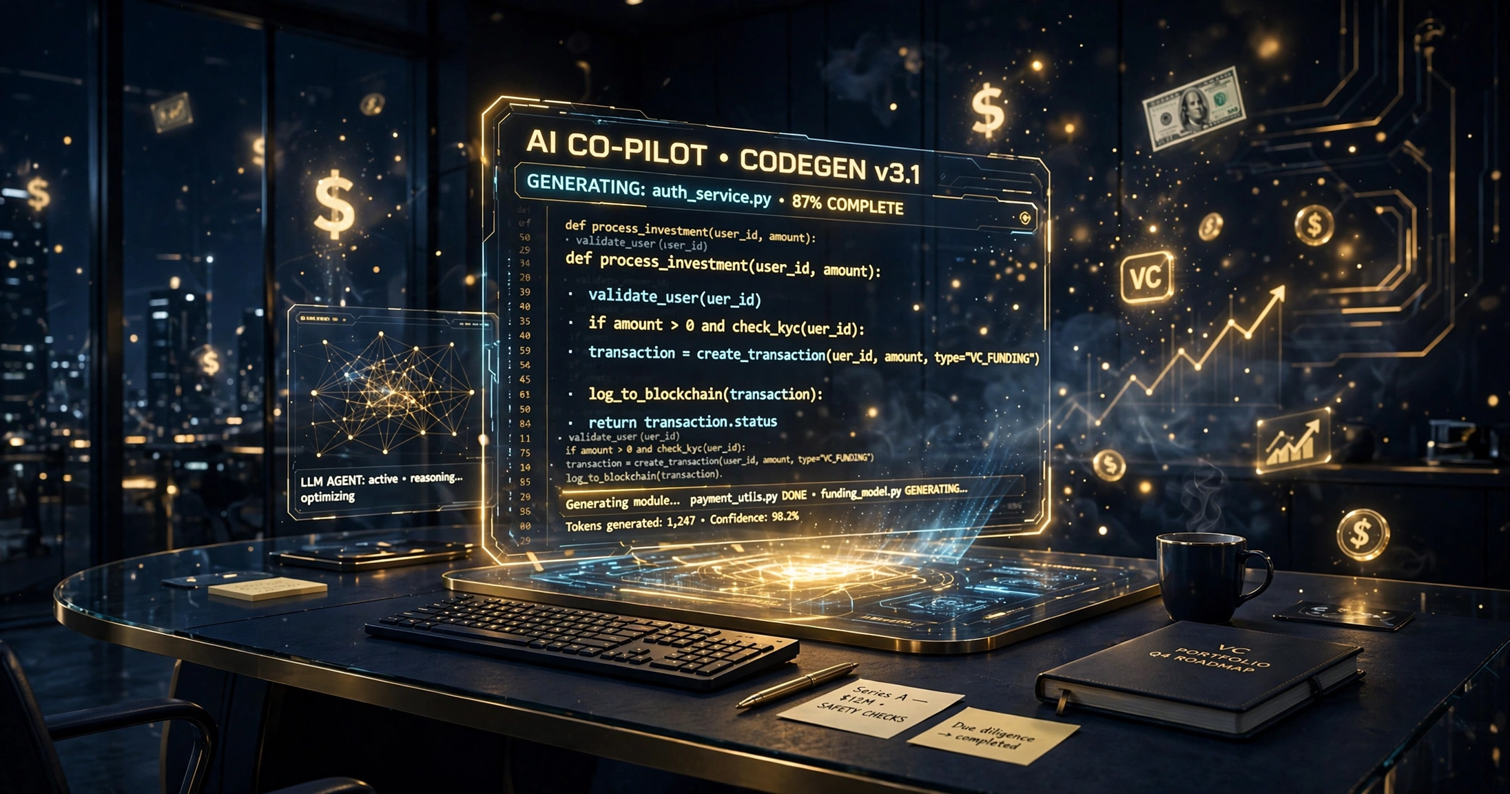 AI vibe coding workspace showing natural language software generation