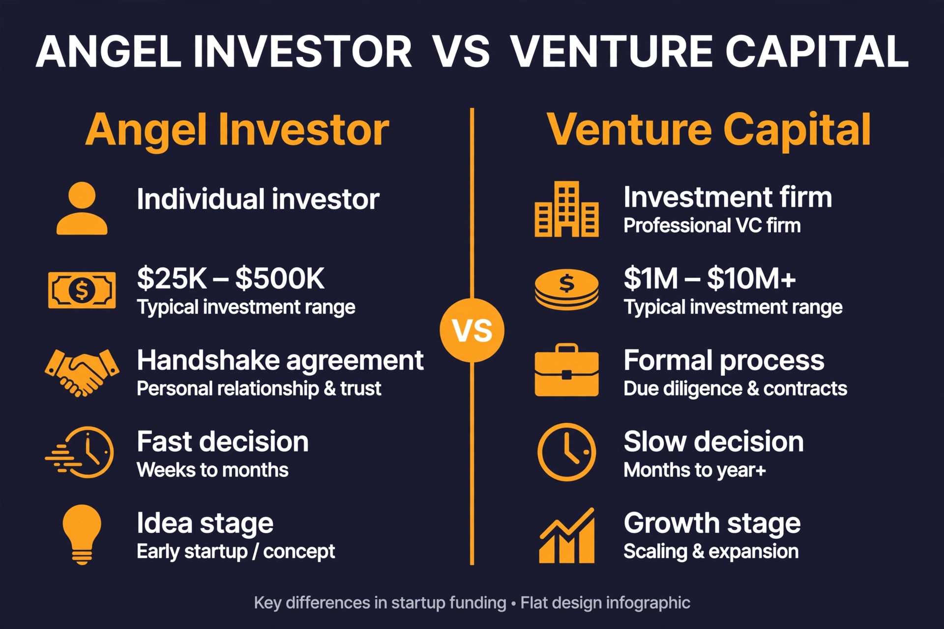 Angel Investors vs Venture Capital Comparison Infographic