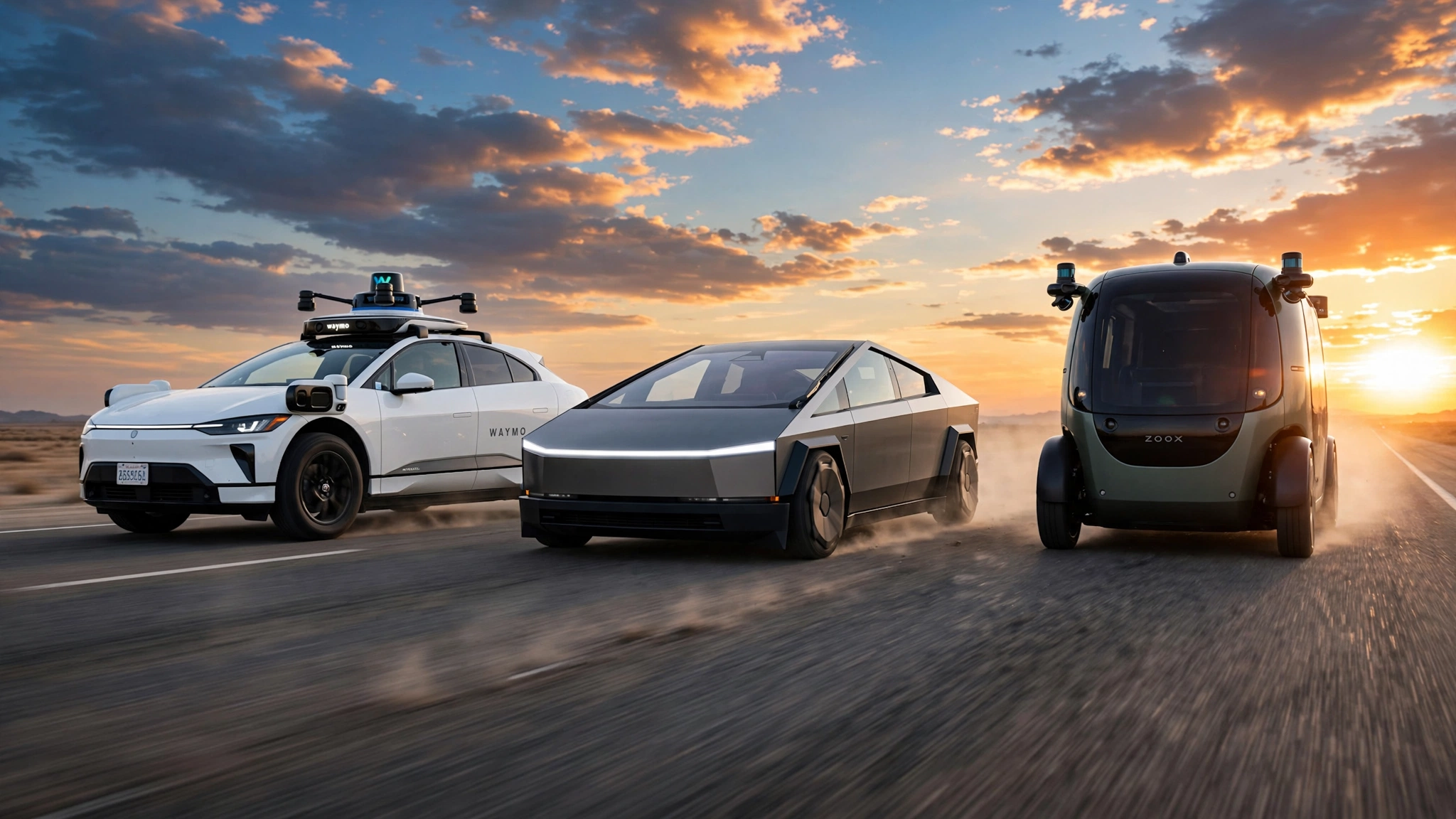 Waymo vs Tesla vs Zoox autonomous vehicles — robotaxi competition 2026